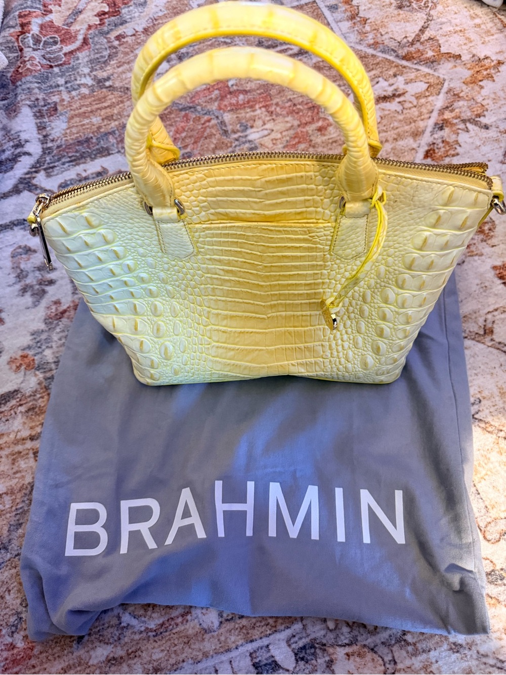 Brahmin Lemon Croc-Embossed Leather Satchel